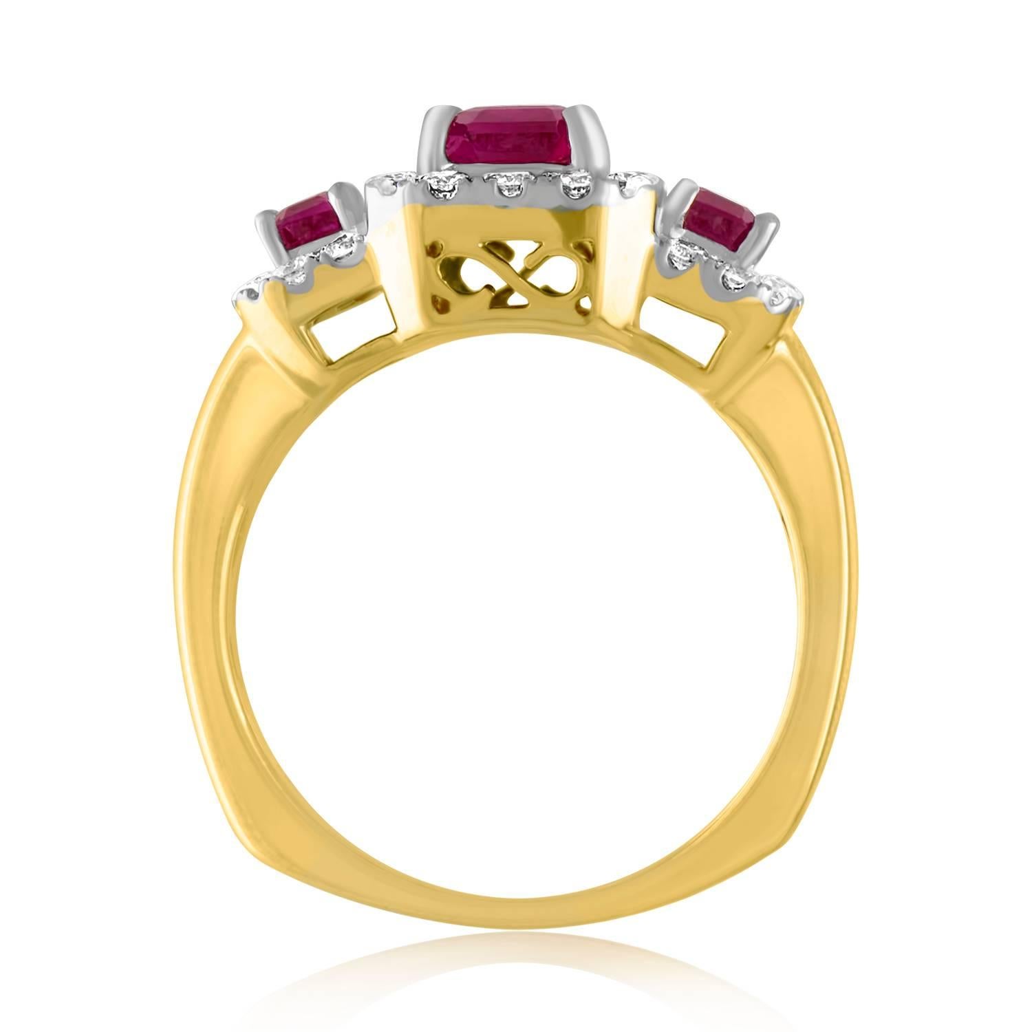 Contemporary AGL & IGI Certified 1.75 Carat Diamond Gold Burma Ruby Three Stone Ring For Sale