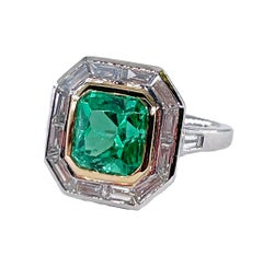 AGL Insignificant VVS 4.66ctw Natural Green Emerald Diamond Platinum 18k Ring