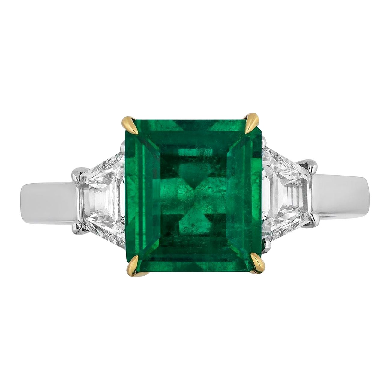 AGL LAB Certified 1.85 Carat Colombian Emerald Diamond Three-Stone Diamond Ring For Sale