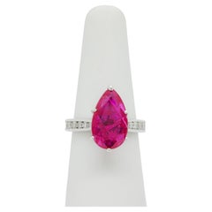 AGL Lab Certified Ruby Pear Shape and White Diamond Ring in Platinum