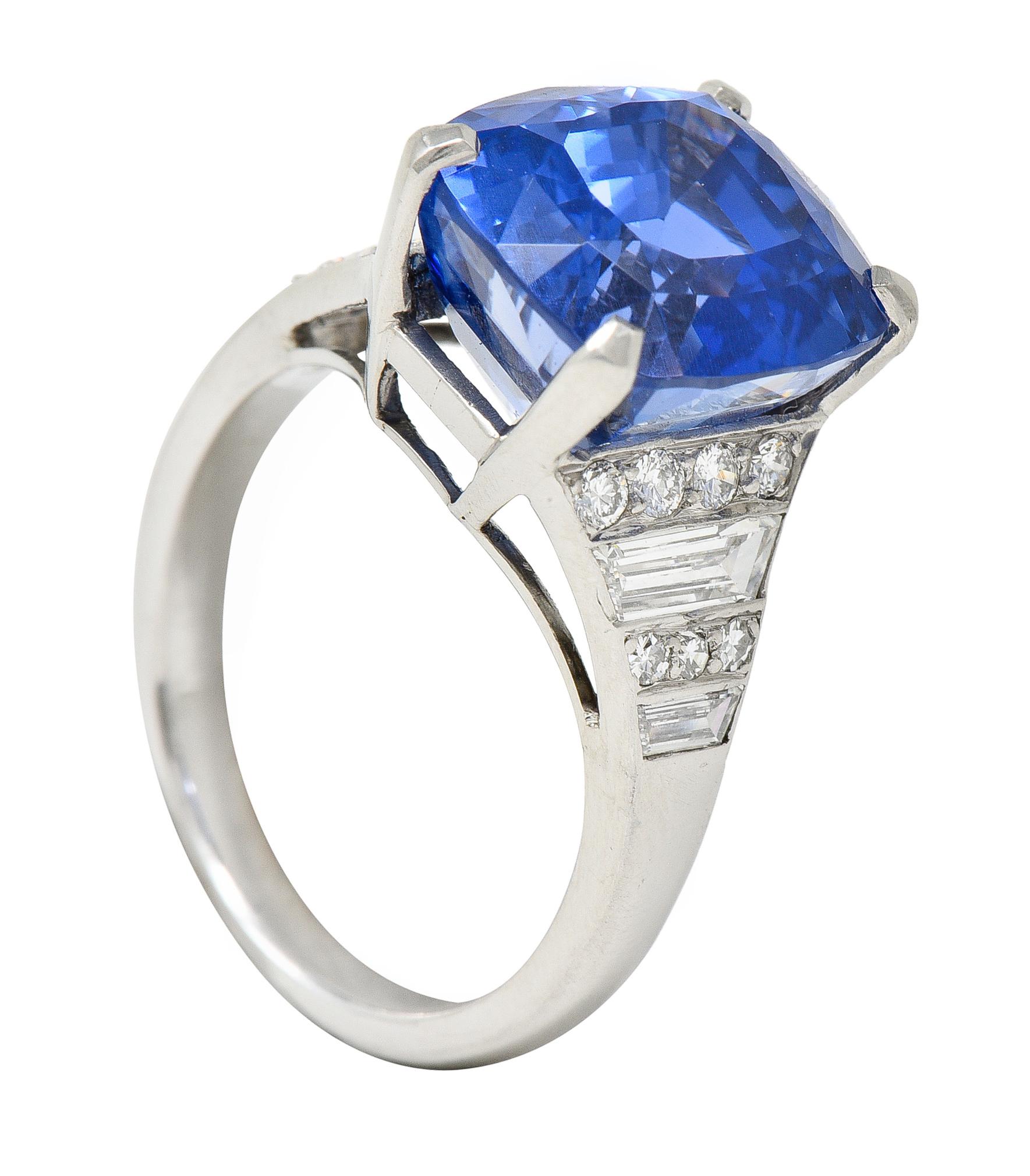 AGL Mid-Century 10.89 Carats No Heat Ceylon Sapphire Diamond Platinum Ring For Sale 5