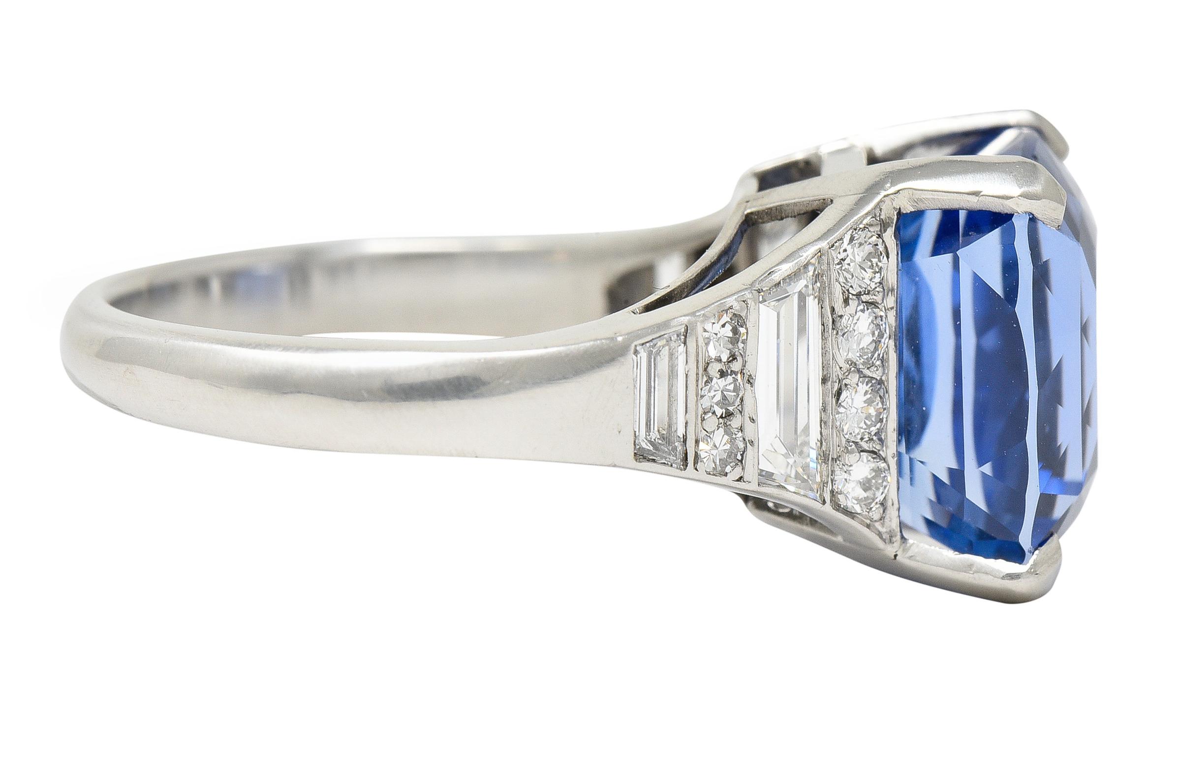Retro AGL Mid-Century 10.89 Carats No Heat Ceylon Sapphire Diamond Platinum Ring For Sale