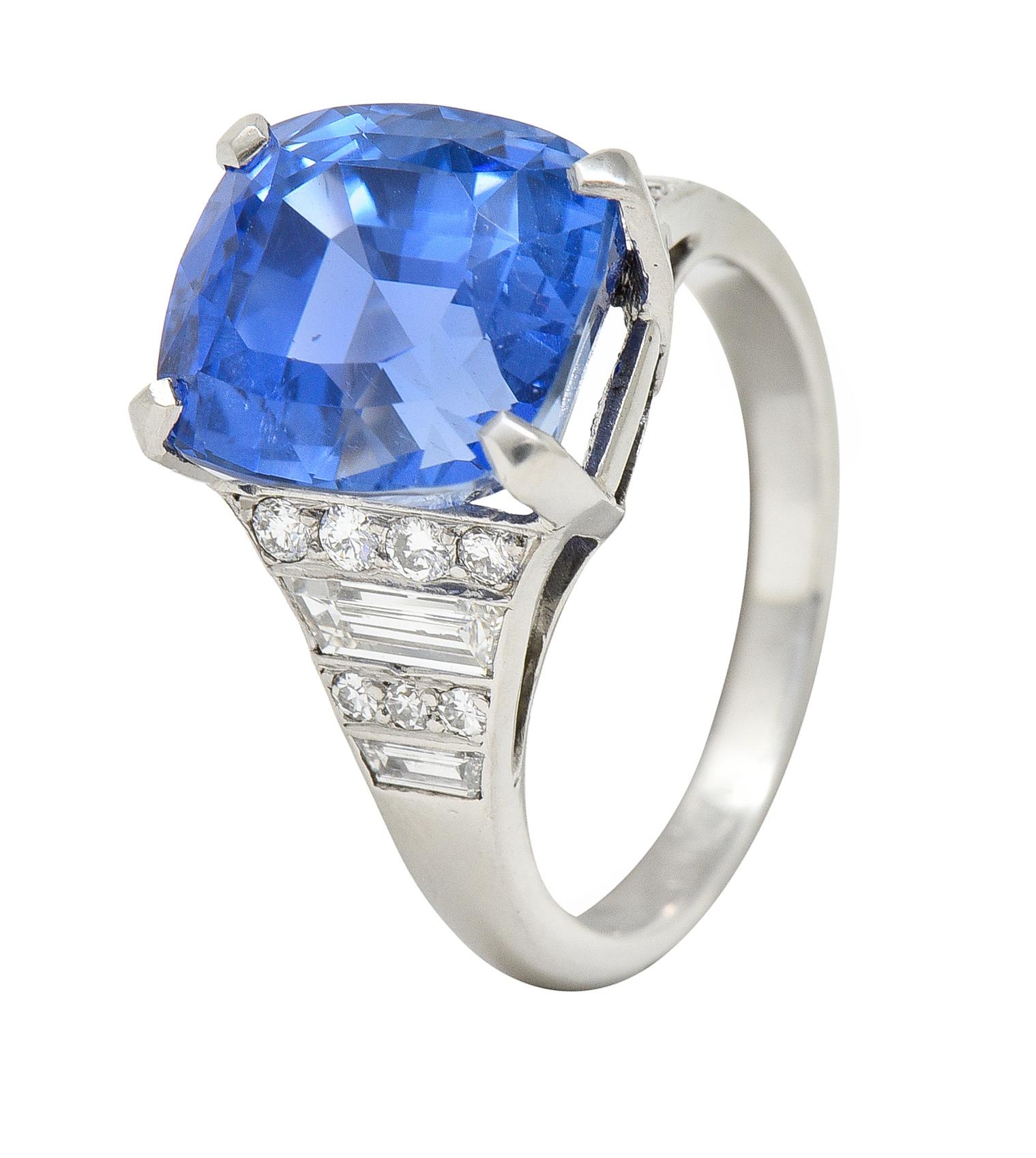AGL Mid-Century 10.89 Carats No Heat Ceylon Sapphire Diamond Platinum Ring For Sale 1