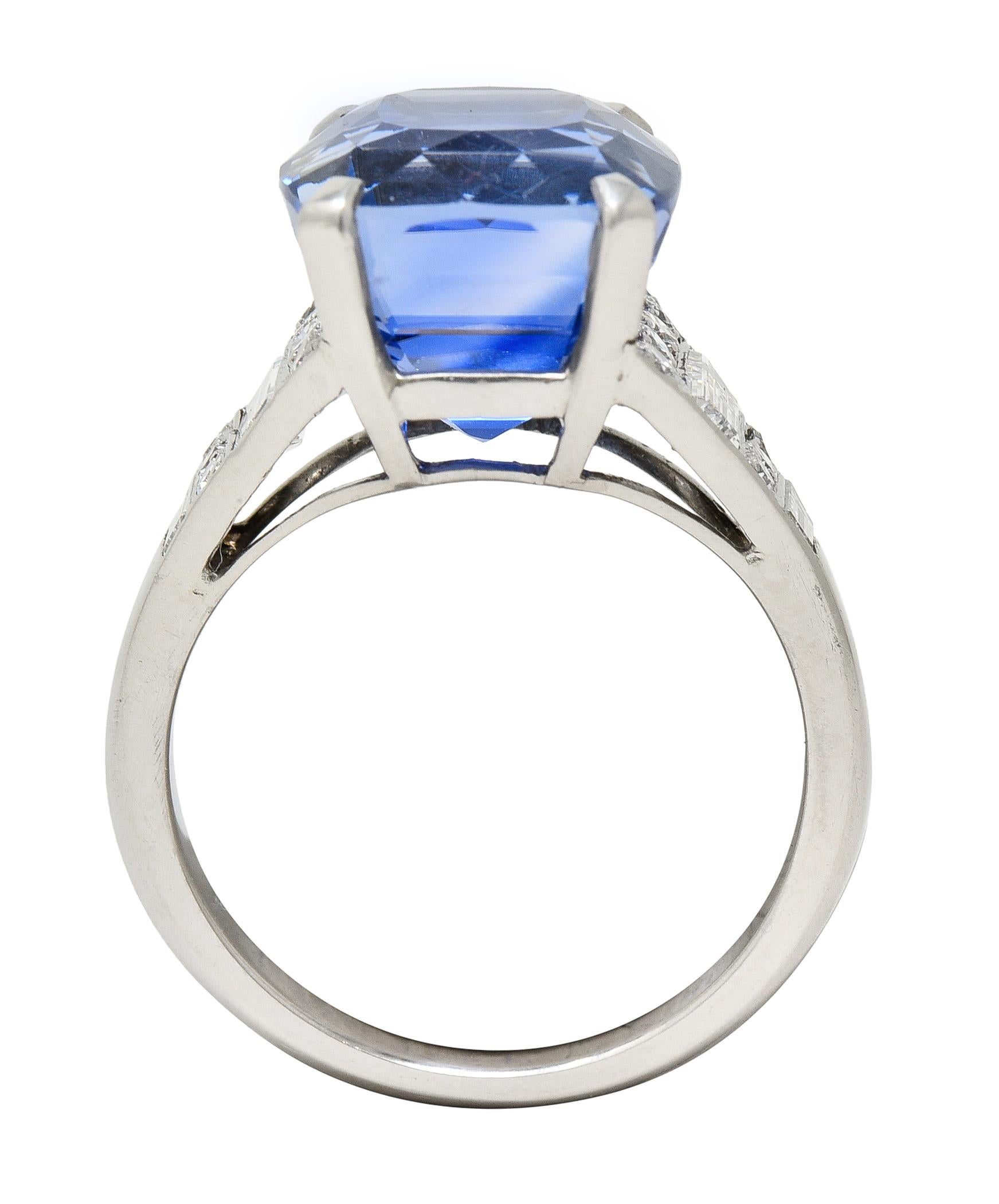 AGL Mid-Century 10.89 Carats No Heat Ceylon Sapphire Diamond Platinum Ring For Sale 2