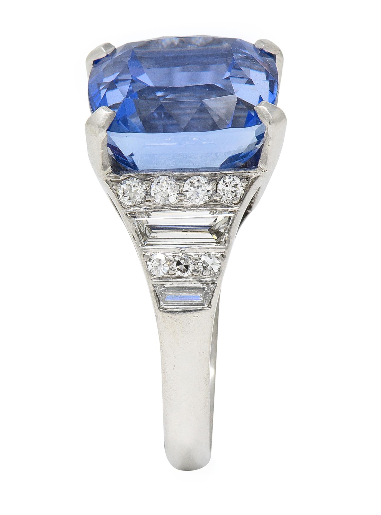AGL Mid-Century 10.89 Carats No Heat Ceylon Sapphire Diamond Platinum Ring For Sale 3