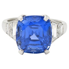 AGL Mid-Century 10.89 Carats No Heat Ceylon Sapphire Diamond Platinum Ring