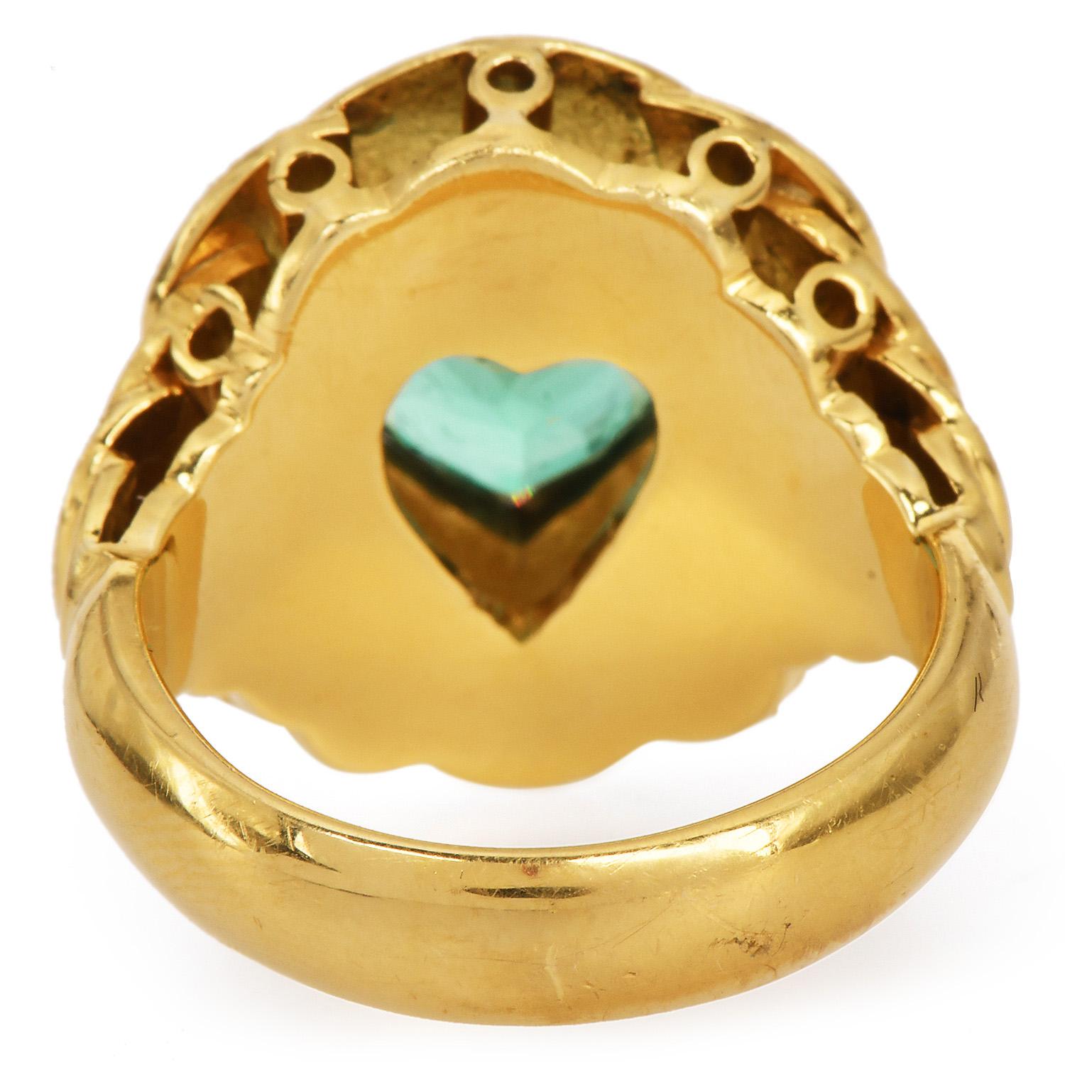 Women's AGL Minor-Oil Heart Colombian 3.00carat Emerald 18K Gold Ring For Sale