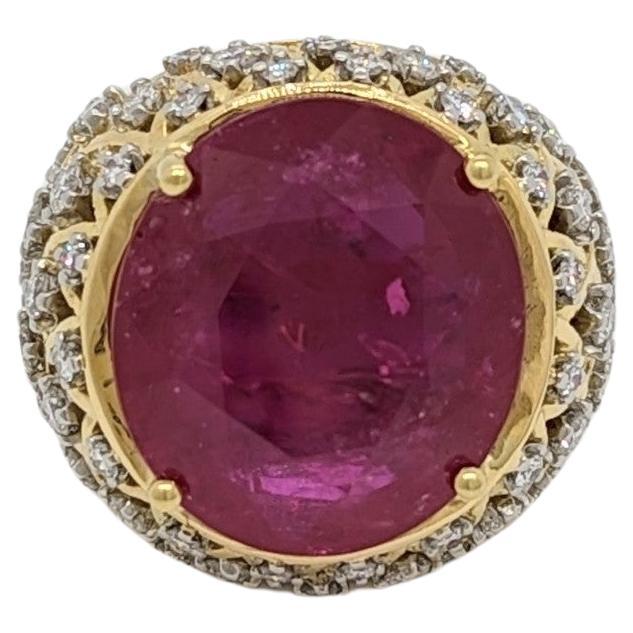 AGL Mozambique Ruby and White Diamond Cocktail Ring in 18k Yellow Gold For Sale