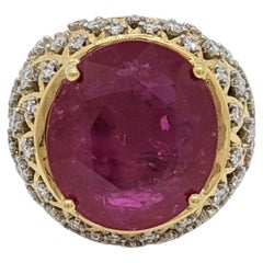 AGL Bague cocktail en or jaune 18 carats avec rubis du Mozambique et diamants blancs