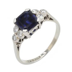 Vintage AGL Natural No Heat 1.63 Carat Sapphire and Diamond Ring