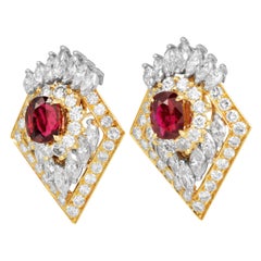 AGL No Heat Ruby & Diamond 18K Gold Platinum Statement Earrings