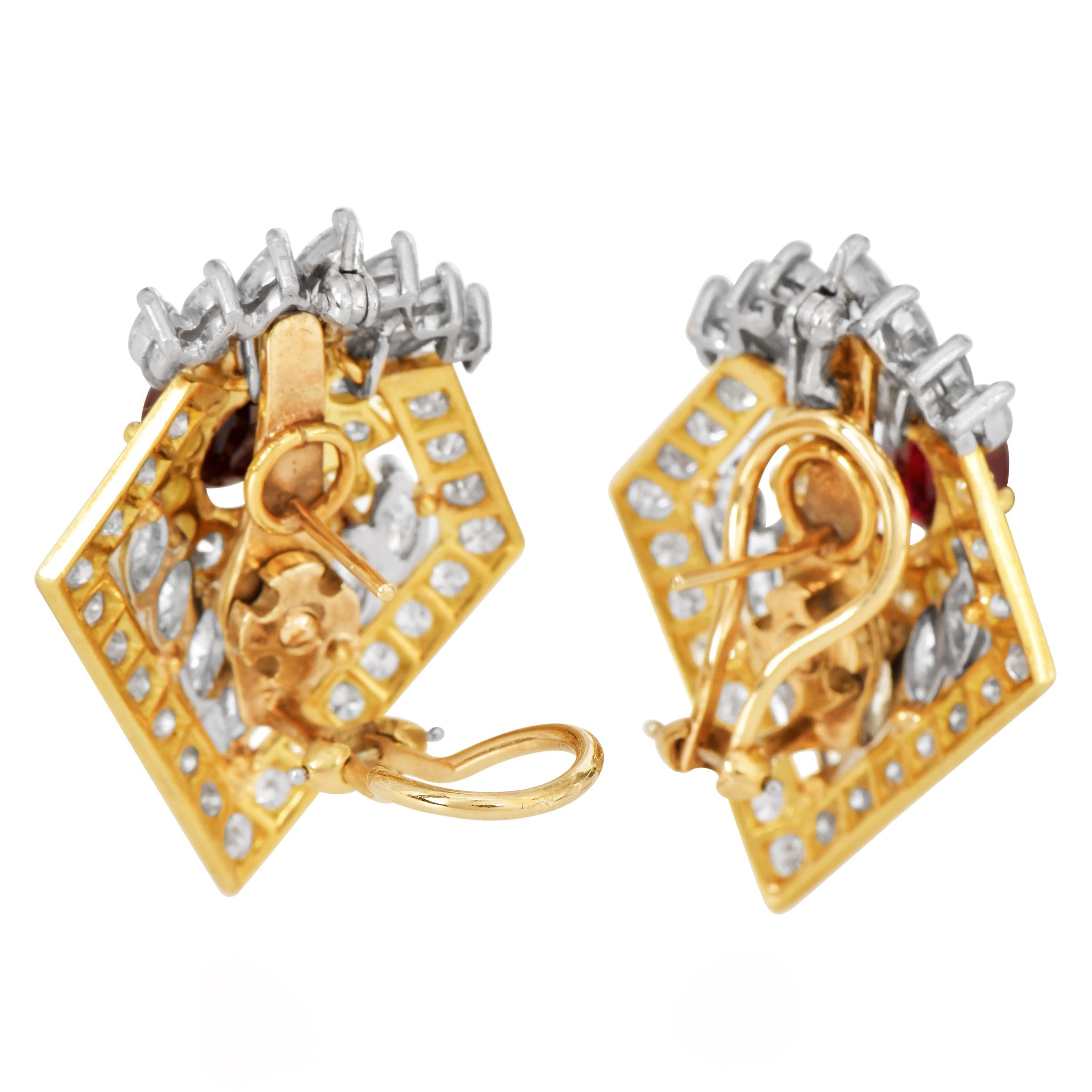 AGL No Heat Ruby & Diamond 18K Gold Platinum Statement Earrings In condizioni ottime in vendita a Miami, FL