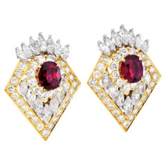 AGL No Heat Ruby & Diamond 18K Gold Platinum Statement Earrings