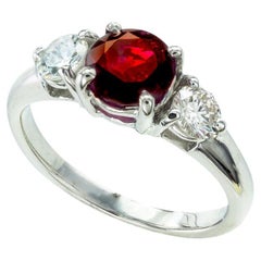 AGL Report Certified No Heat Burma Ruby Diamond Platinum Three-Stone Ring
