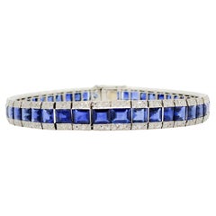 AGL Thai Blue Sapphire and White Diamond Bracelet in Platinum
