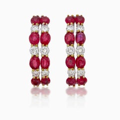 AGL Thai Certified 2.65 Carat Pigeon Blood Ruby and Diamond Earrings in 18K Gold