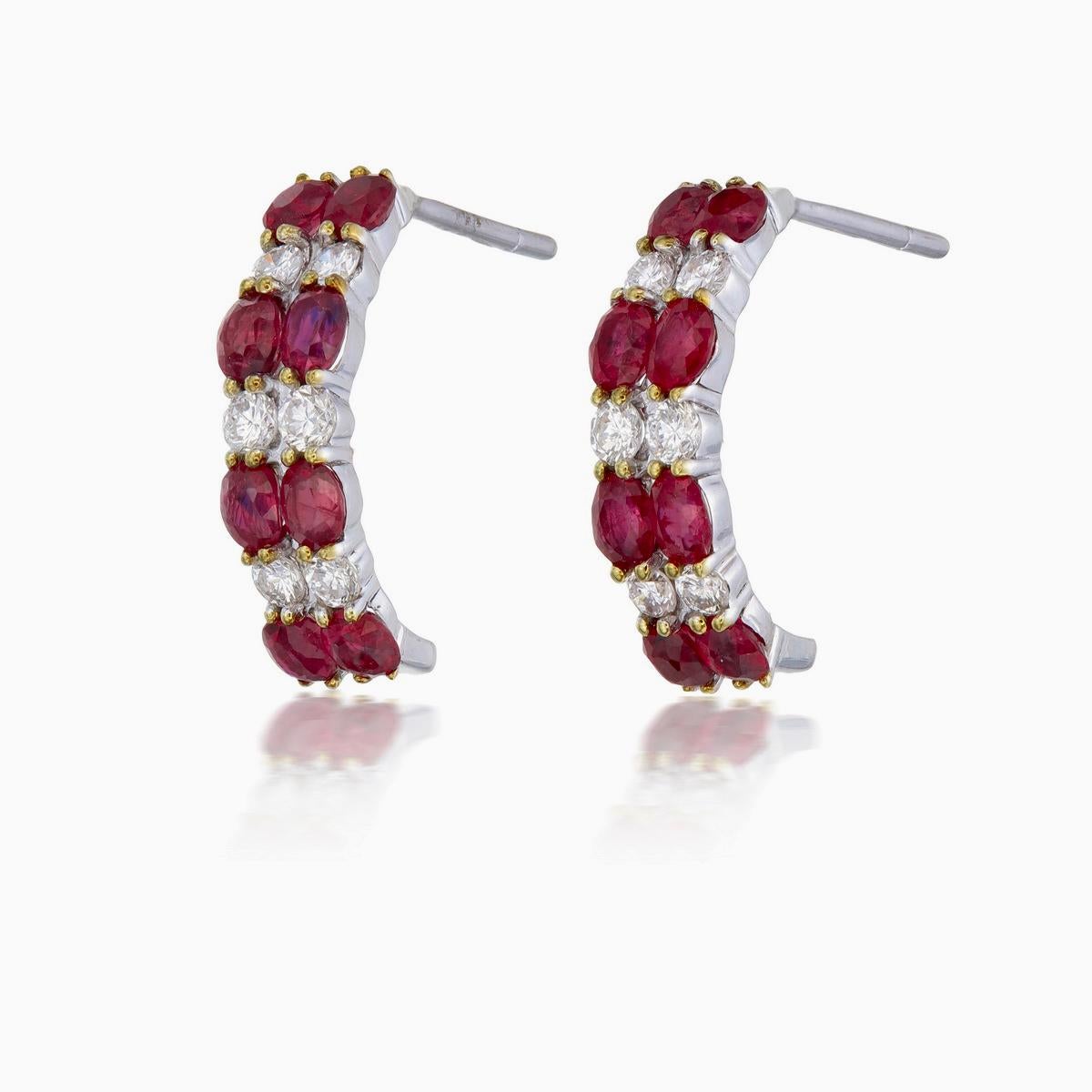 Oval Cut AGL Thai Certified 2.65 Carat Pigeon Blood Ruby and Diamond Earrings in 18K Gold For Sale