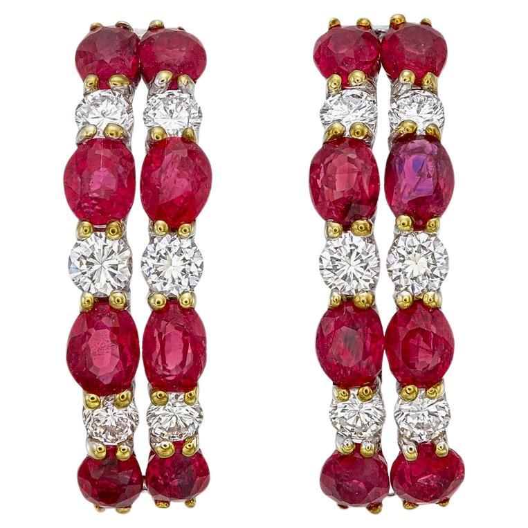 AGL Thai Certified 2.65 Carat Pigeon Blood Ruby and Diamond Earrings in 18K Gold For Sale