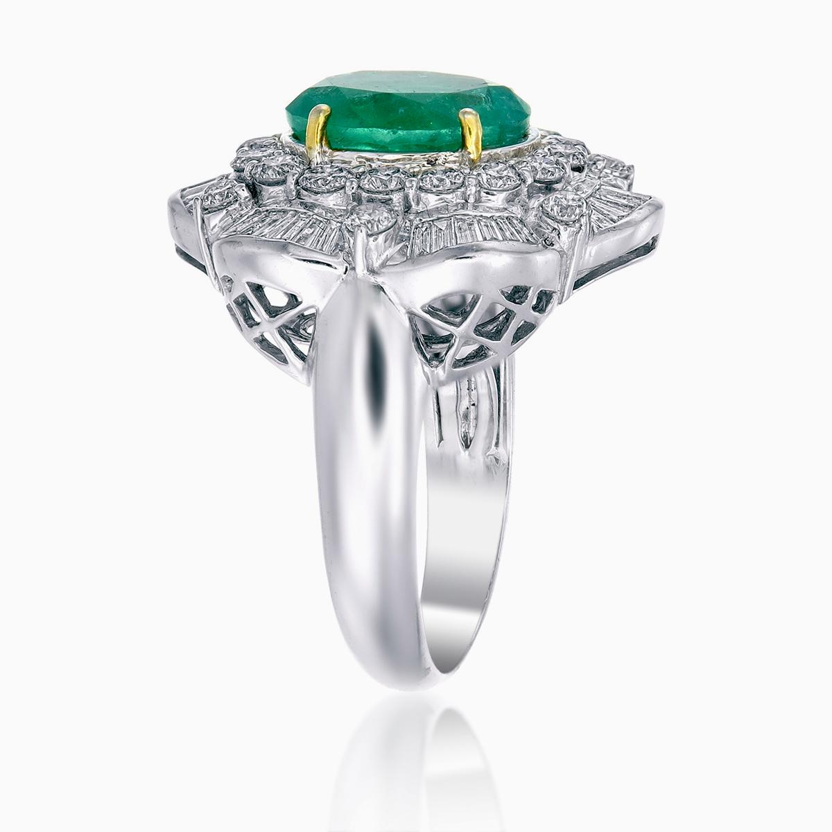 Oval Cut AGL Thai Certified 4.00 Carats Ethiopian Emerald Ring with Diamonds in 18 Karat For Sale
