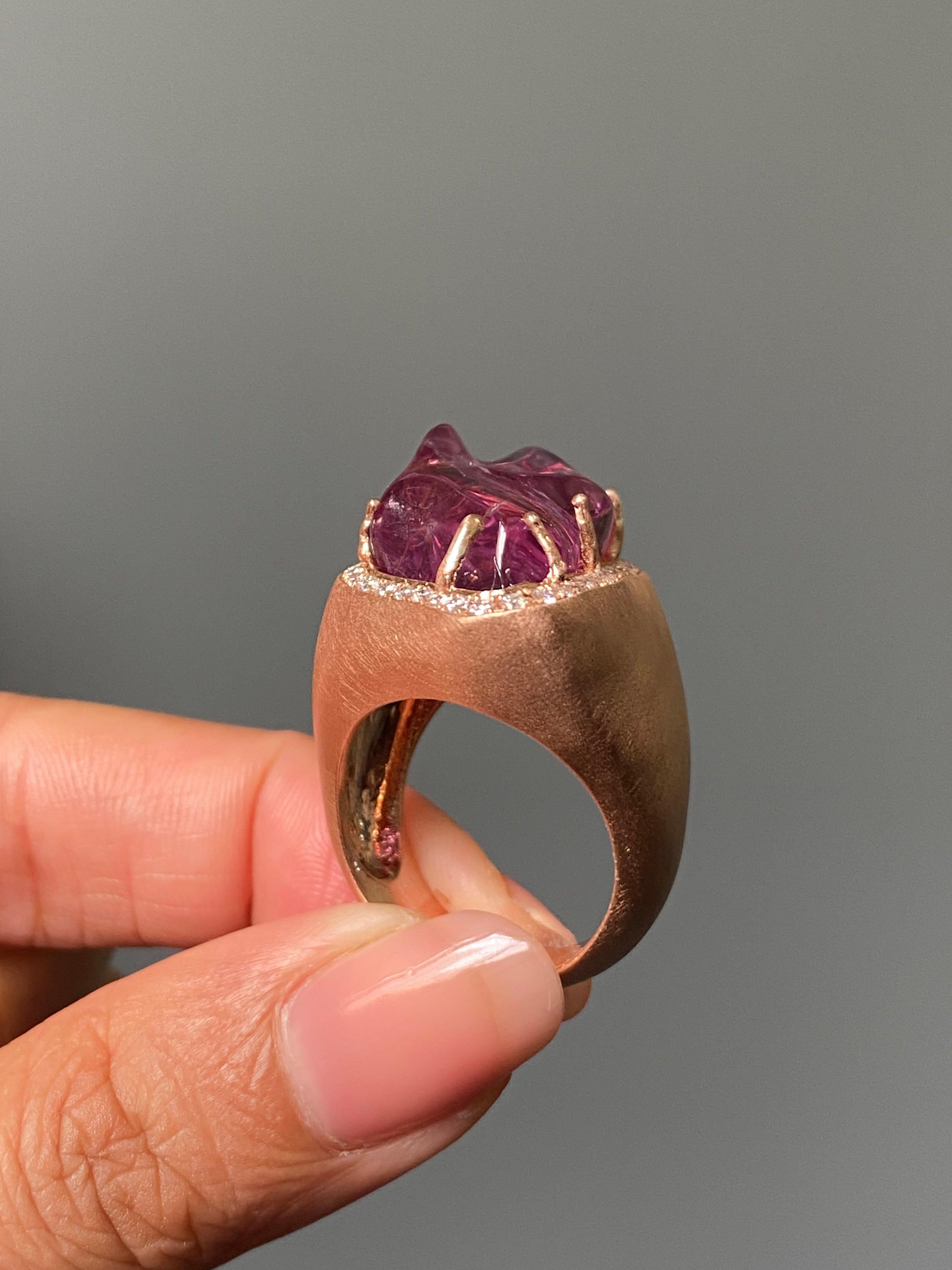 Certified Fancy Pink Tourmaline & Diamond Cocktail Ring in 9K Rose Gold For Sale 4