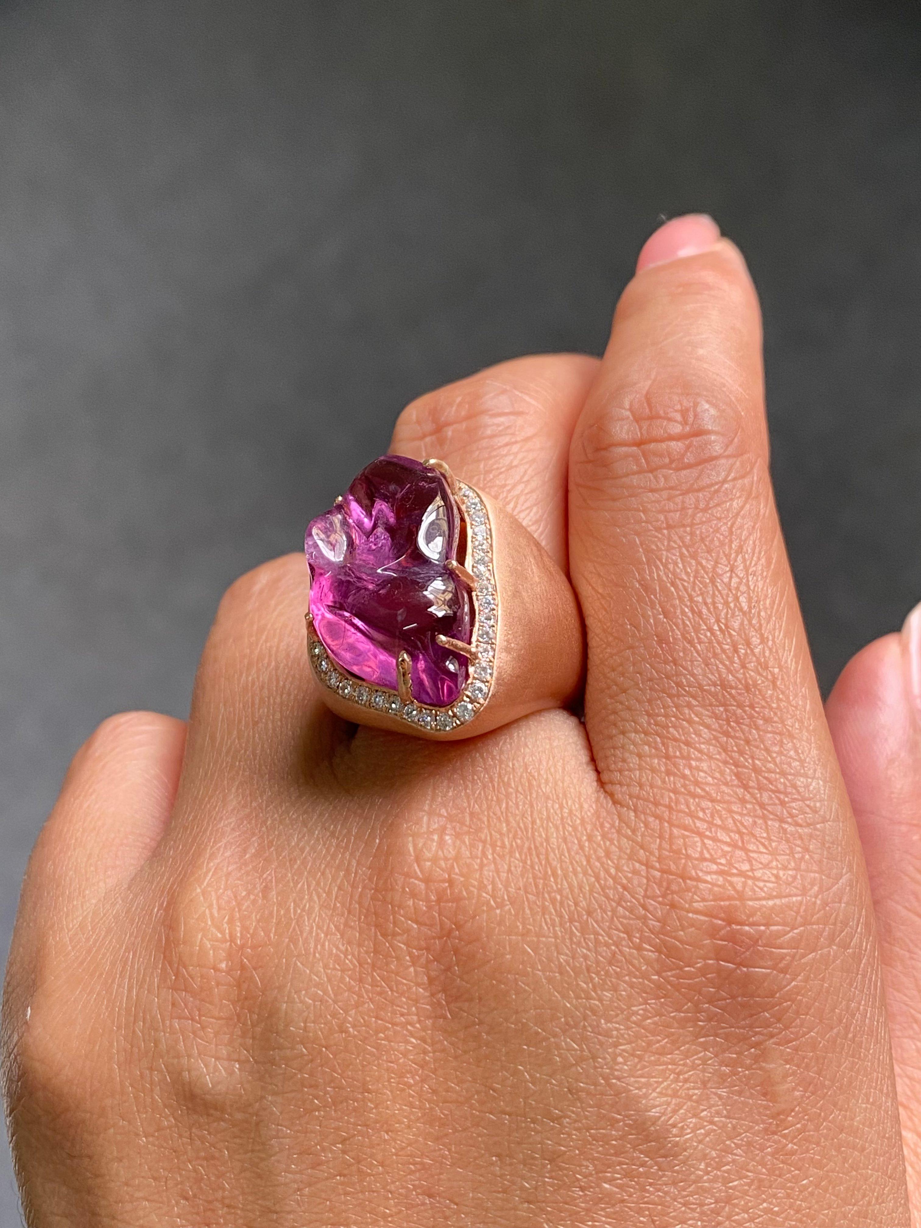 Certified Fancy Pink Tourmaline & Diamond Cocktail Ring in 9K Rose Gold For Sale 5