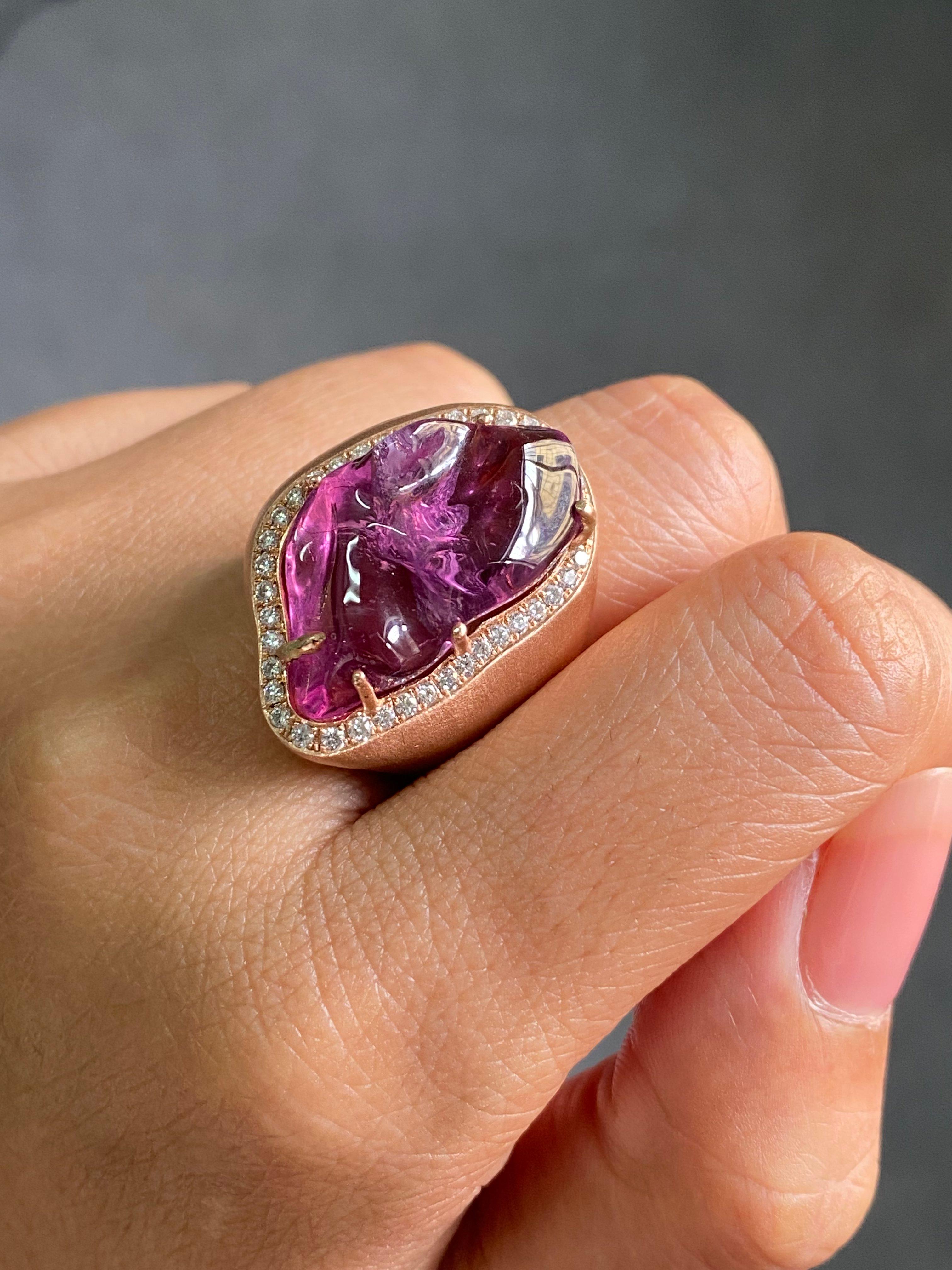 Certified Fancy Pink Tourmaline & Diamond Cocktail Ring in 9K Rose Gold For Sale 6