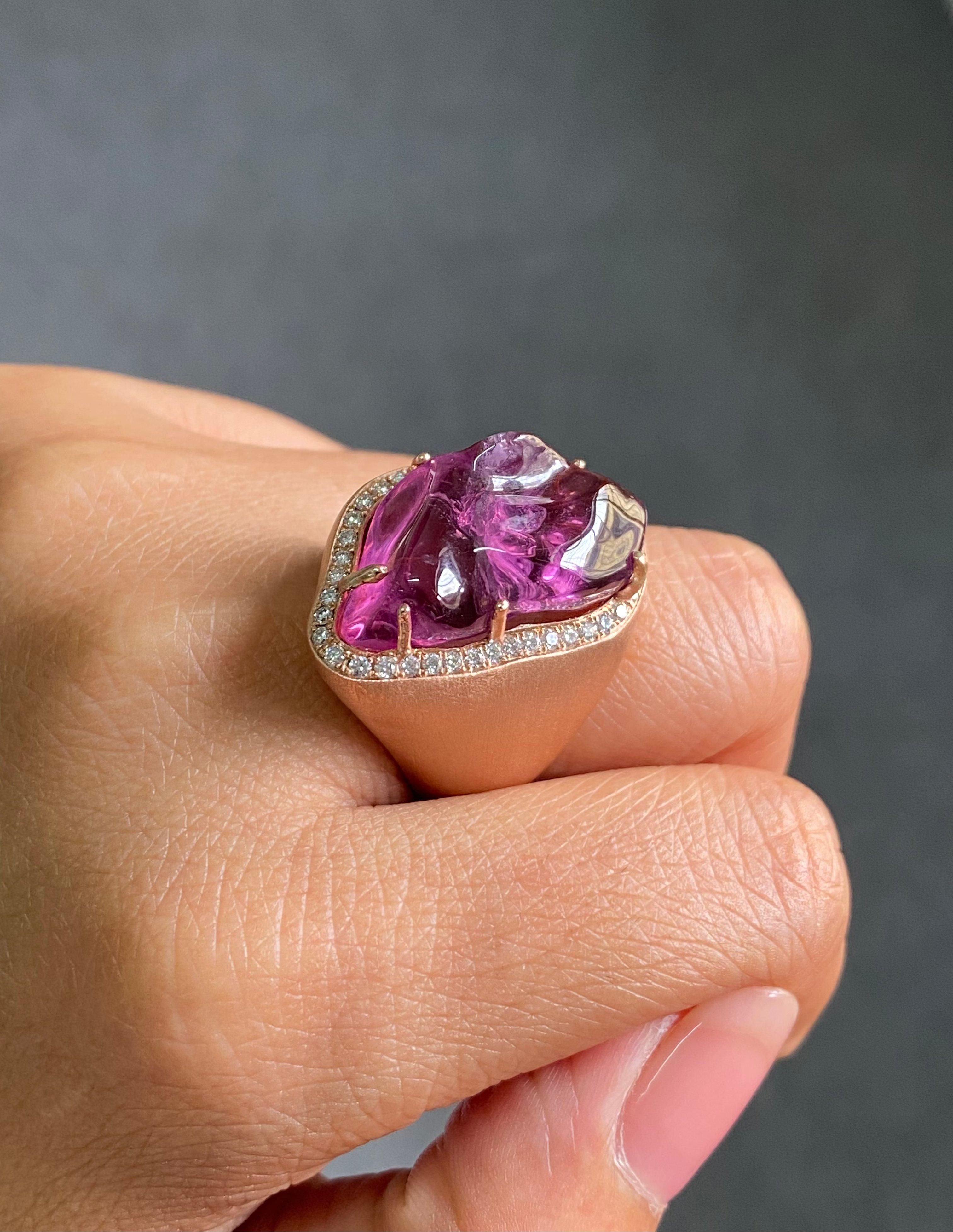 Certified Fancy Pink Tourmaline & Diamond Cocktail Ring in 9K Rose Gold For Sale 7