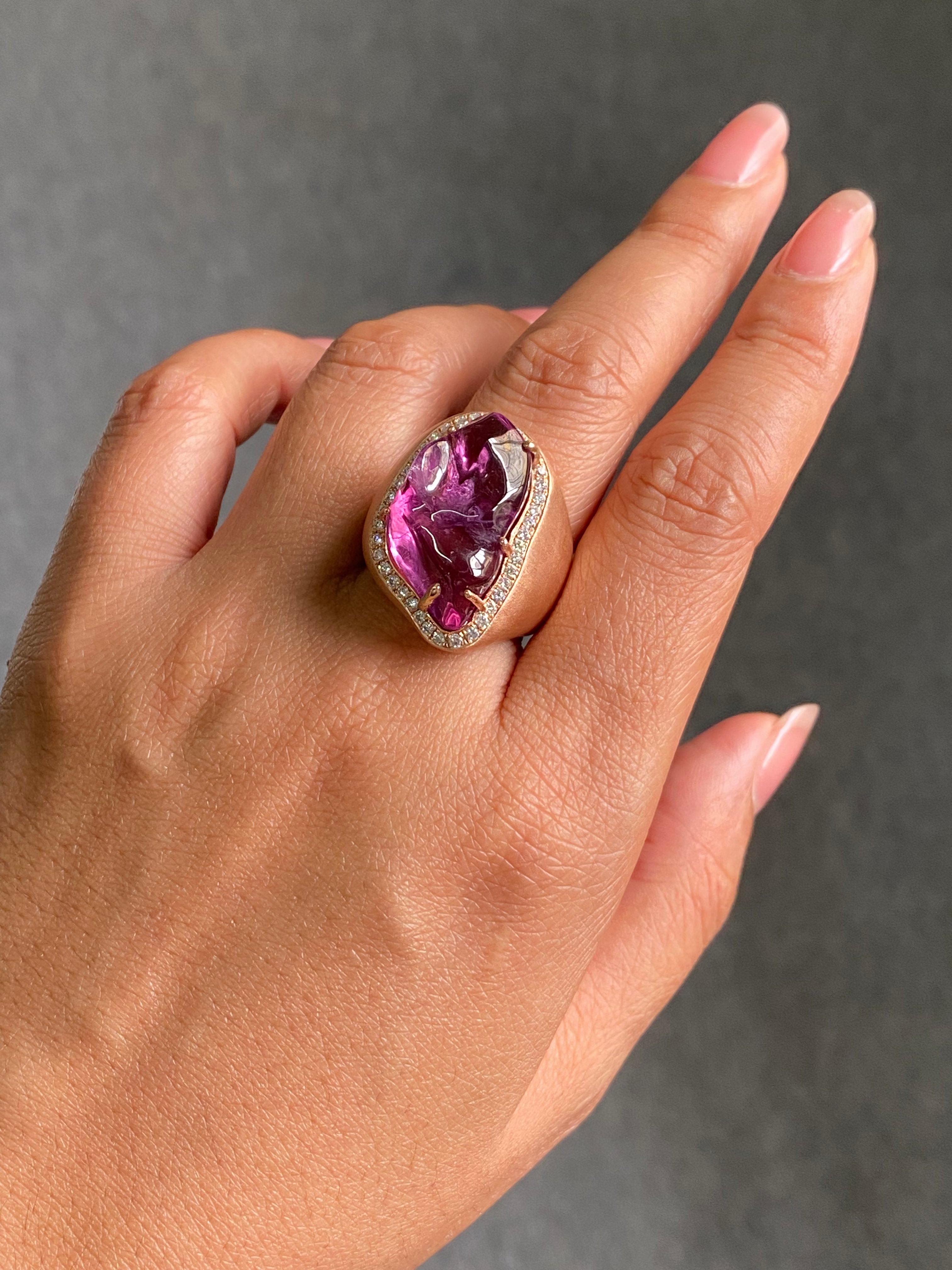 Certified Fancy Pink Tourmaline & Diamond Cocktail Ring in 9K Rose Gold For Sale 9