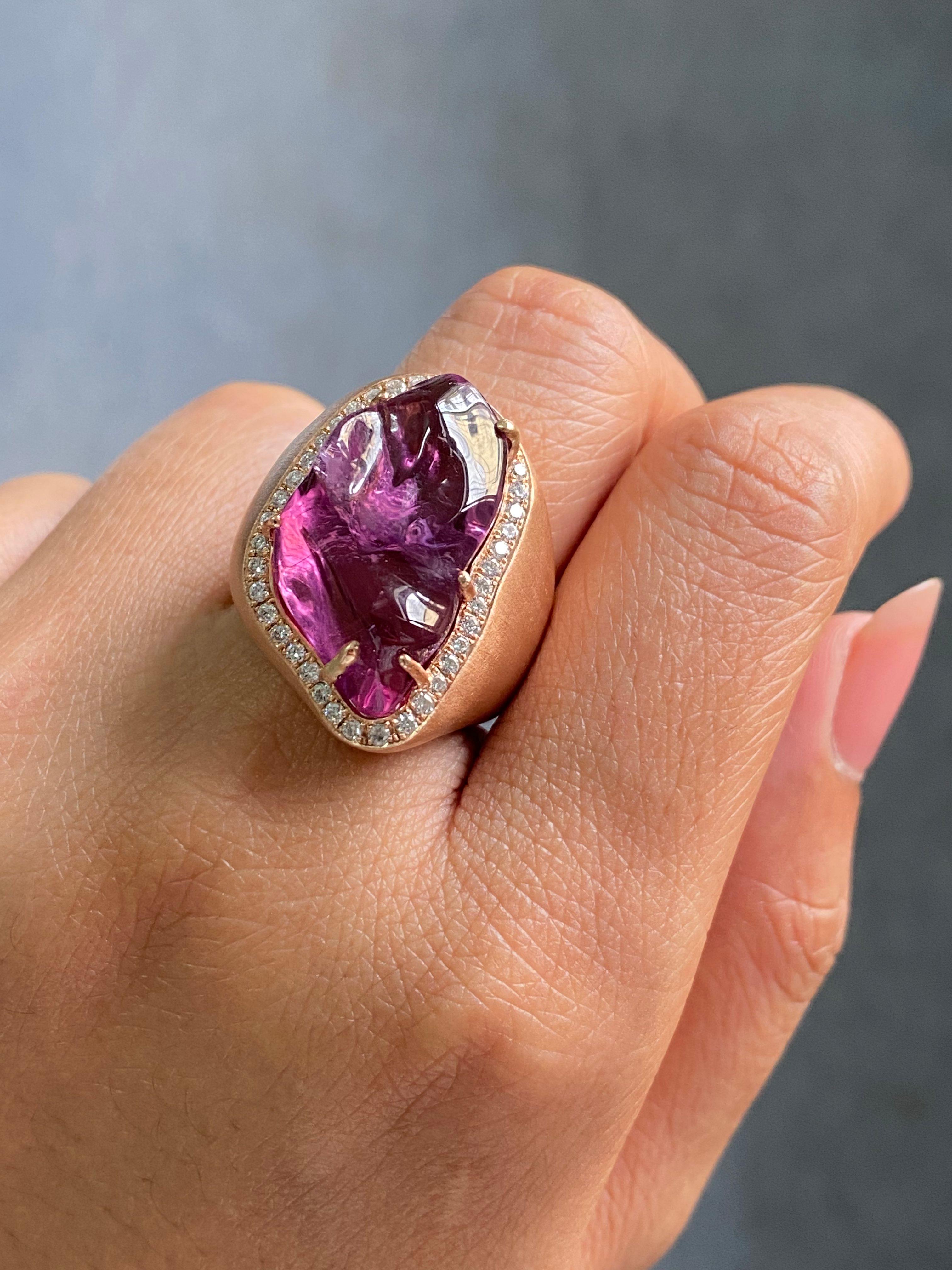 Certified Fancy Pink Tourmaline & Diamond Cocktail Ring in 9K Rose Gold For Sale 10