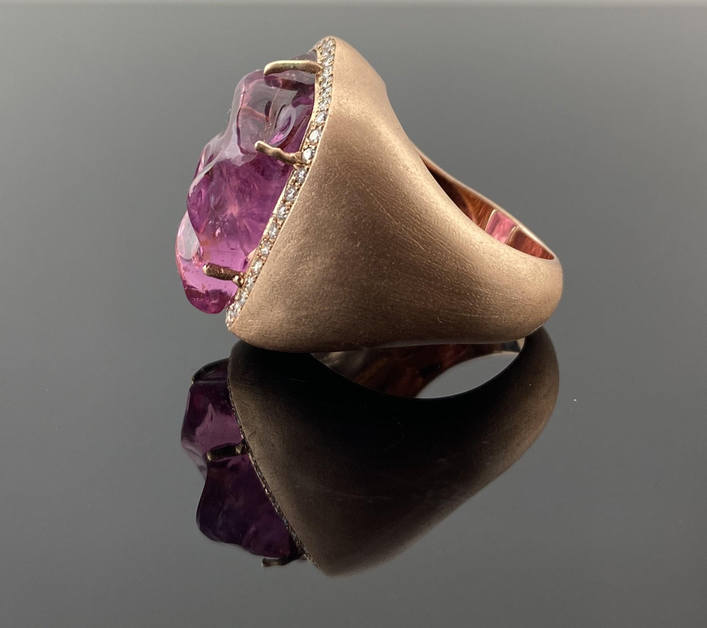 Modern Certified Fancy Pink Tourmaline & Diamond Cocktail Ring in 9K Rose Gold For Sale