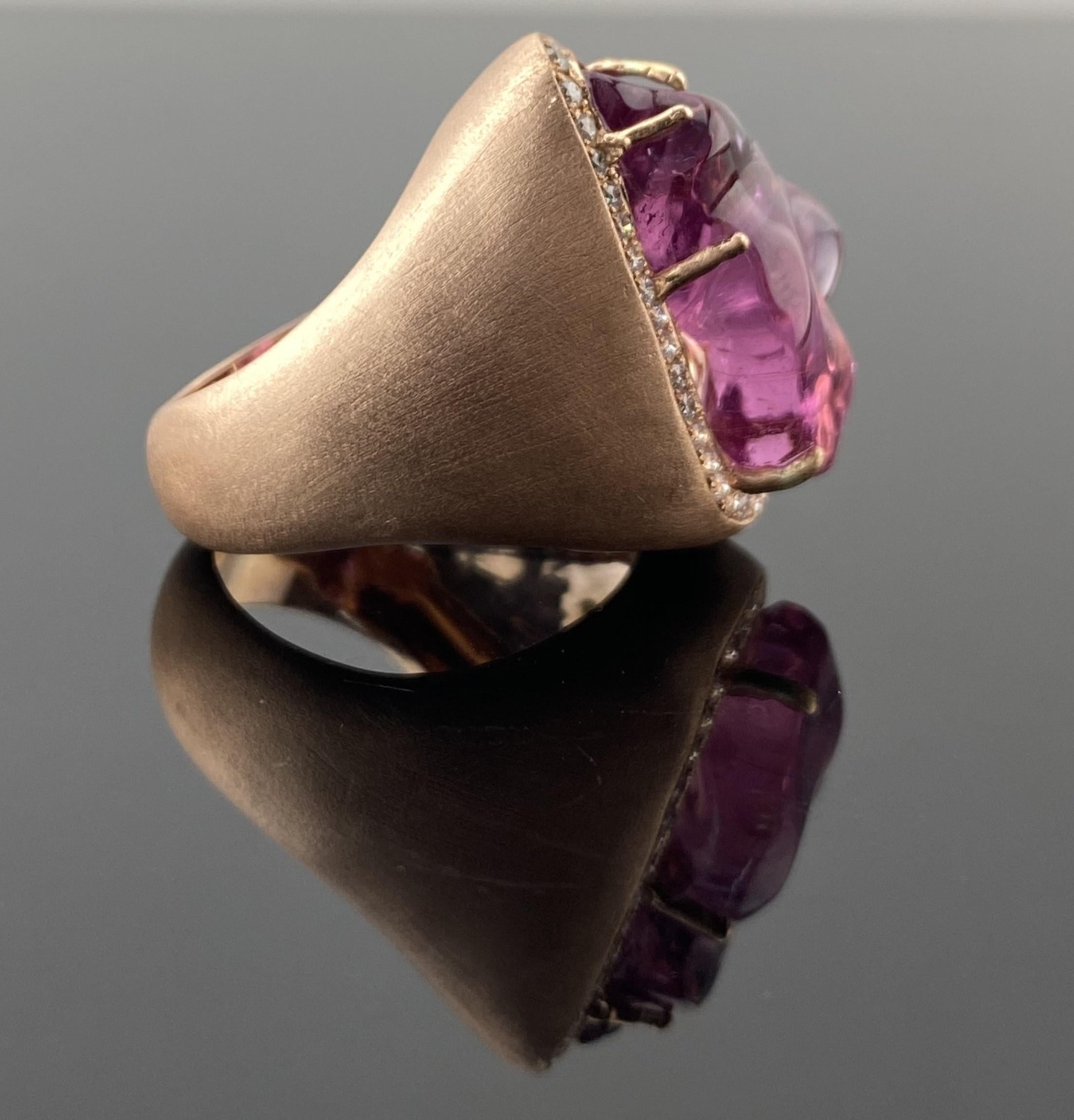 Certified Fancy Pink Tourmaline & Diamond Cocktail Ring in 9K Rose Gold In New Condition For Sale In Bangkok, Thailand