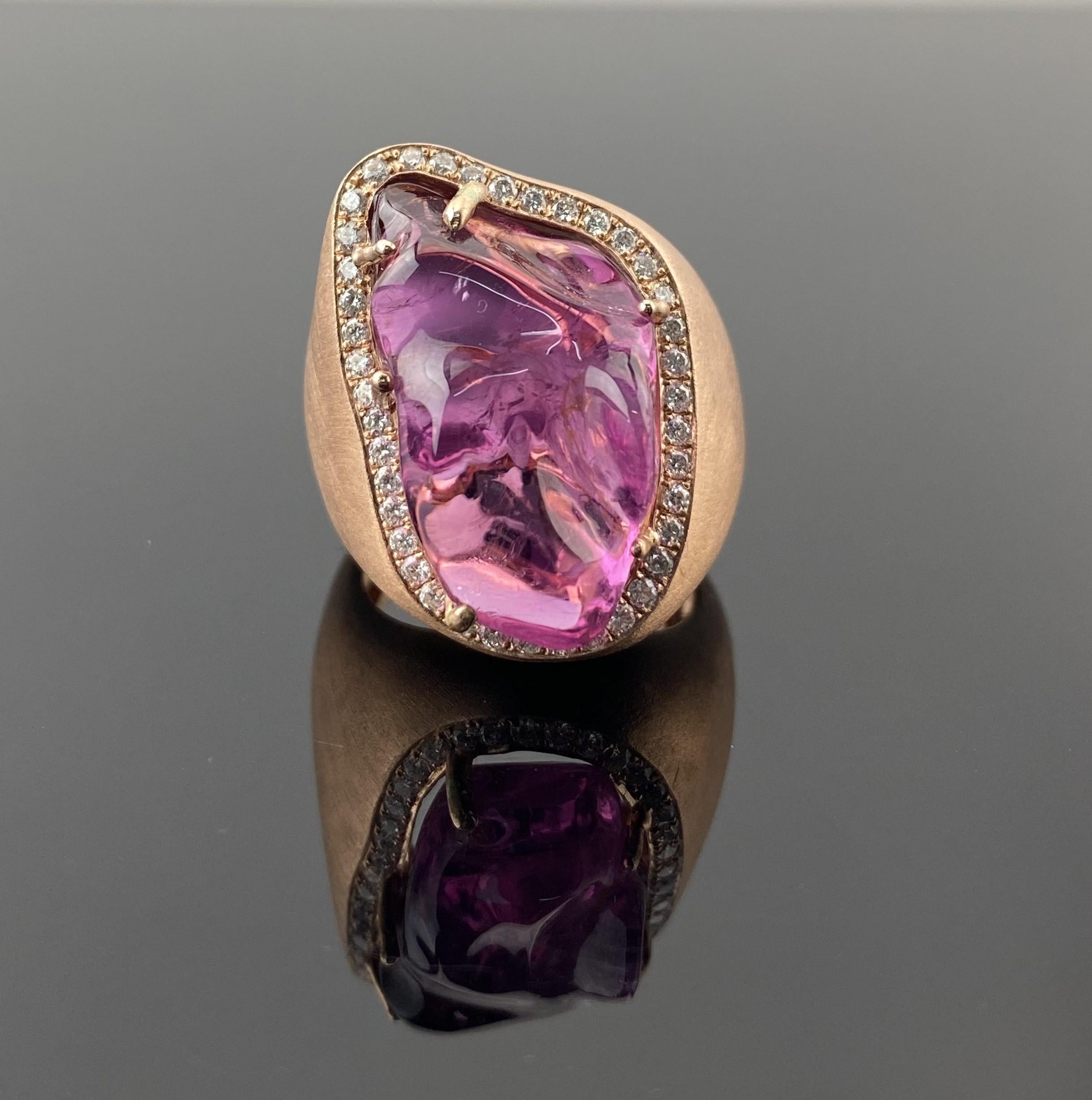 Women's Certified Fancy Pink Tourmaline & Diamond Cocktail Ring in 9K Rose Gold For Sale