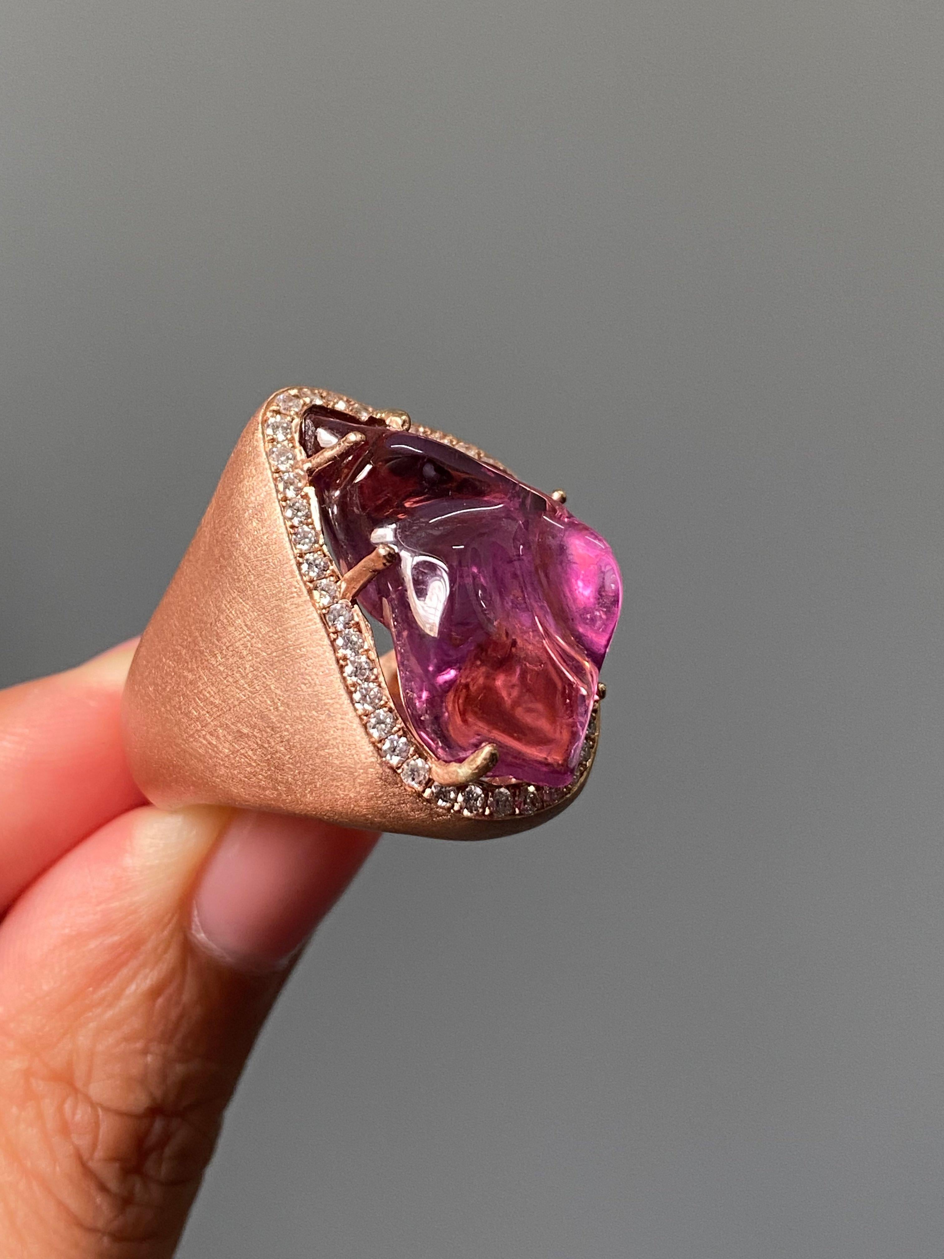 Certified Fancy Pink Tourmaline & Diamond Cocktail Ring in 9K Rose Gold For Sale 2