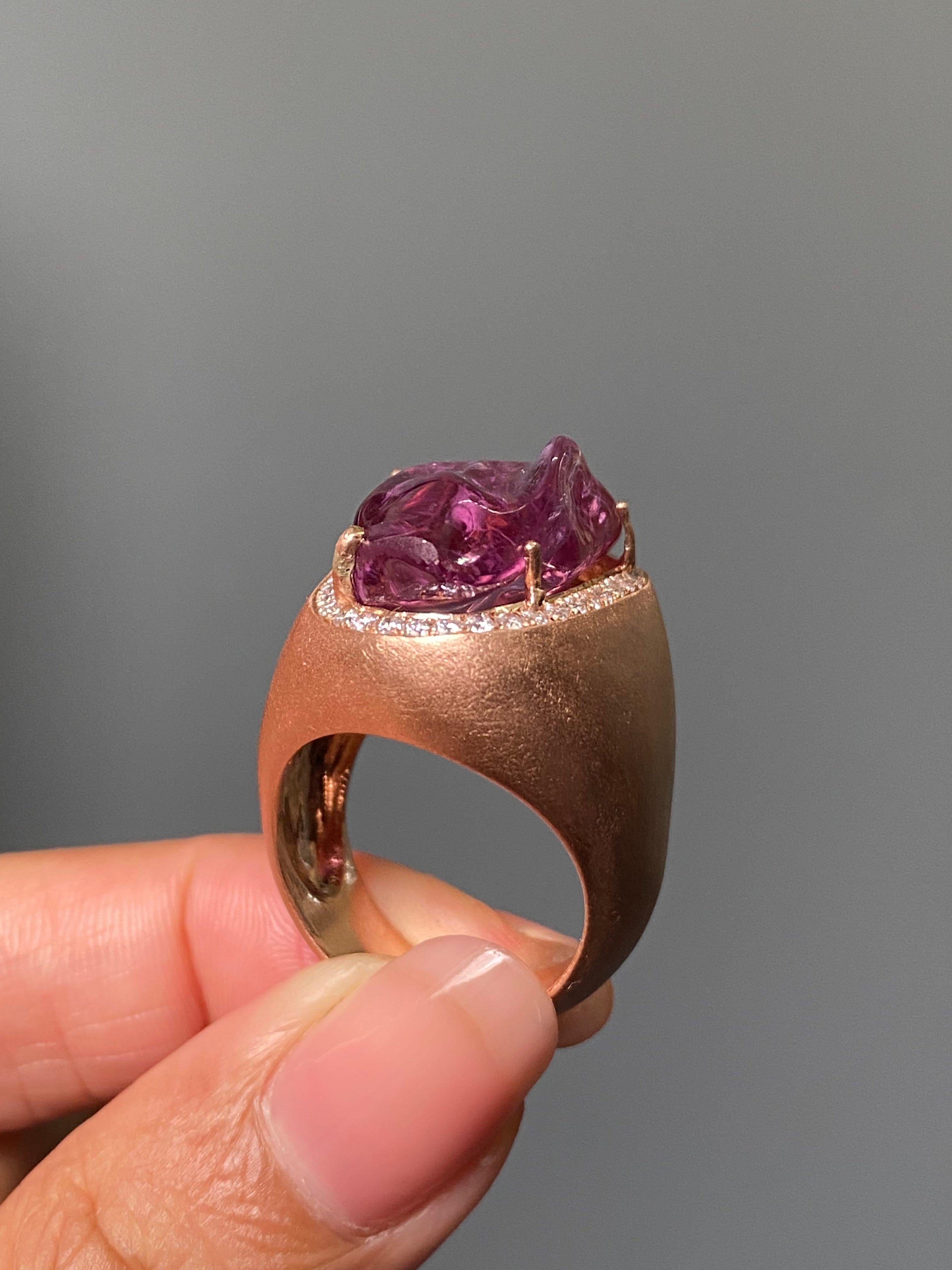 Certified Fancy Pink Tourmaline & Diamond Cocktail Ring in 9K Rose Gold For Sale 3