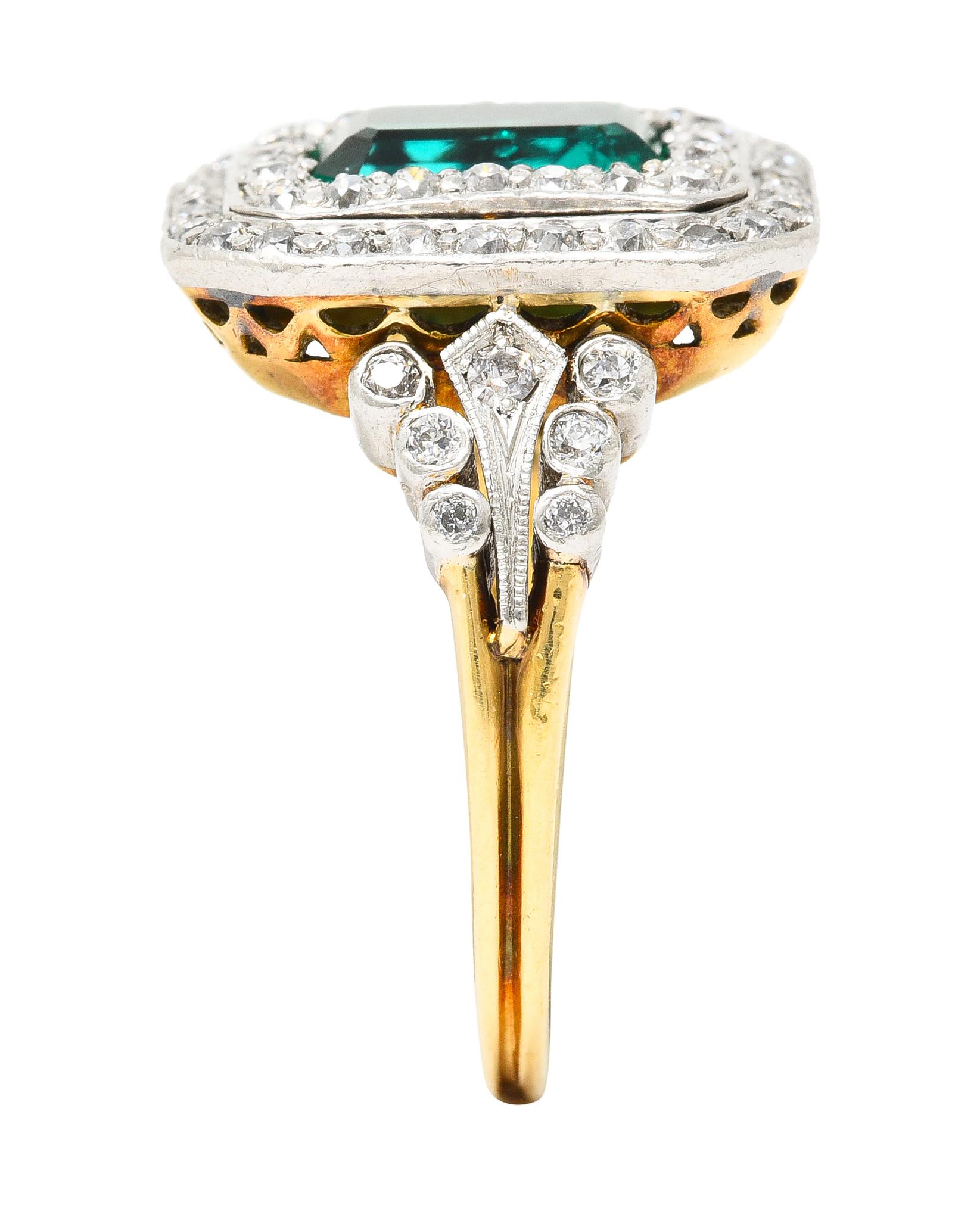 AGL Tiffany & Co. Edwardian 2.12 Carats Colombian Emerald Diamond Ring 4