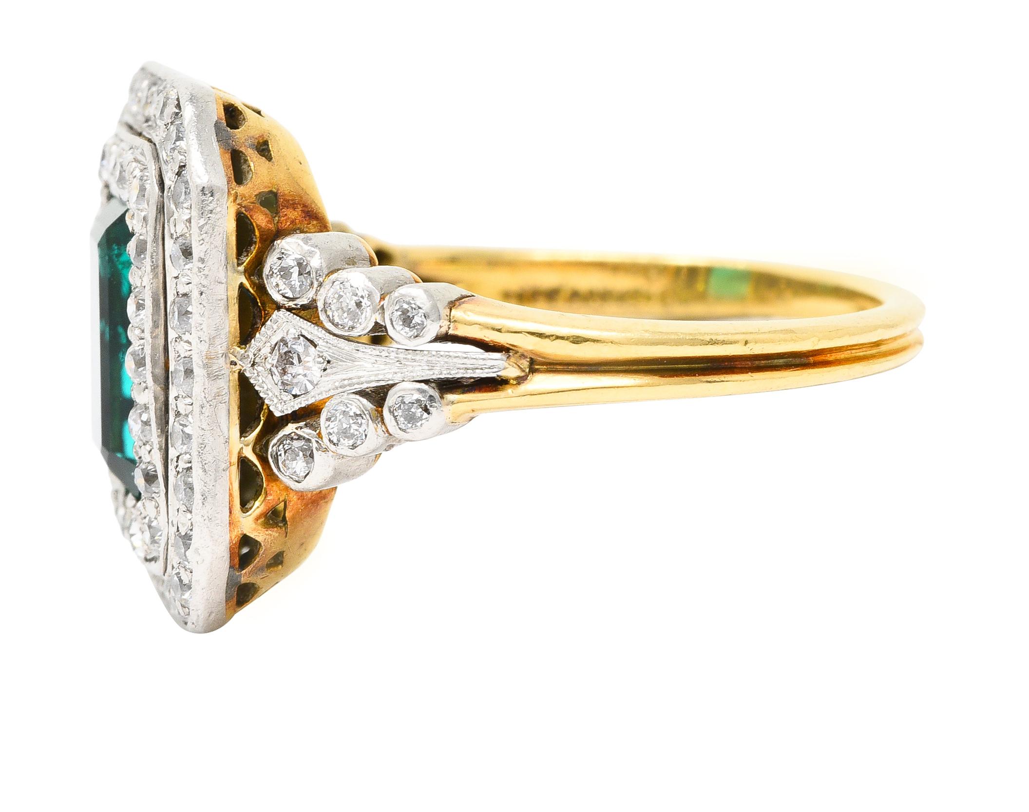 Emerald Cut AGL Tiffany & Co. Edwardian 2.12 Carats Colombian Emerald Diamond Ring