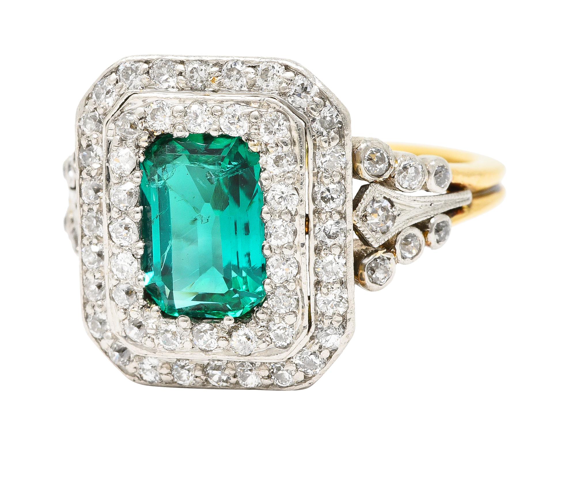 AGL Tiffany & Co. Edwardian 2.12 Carats Colombian Emerald Diamond Ring In Excellent Condition In Philadelphia, PA
