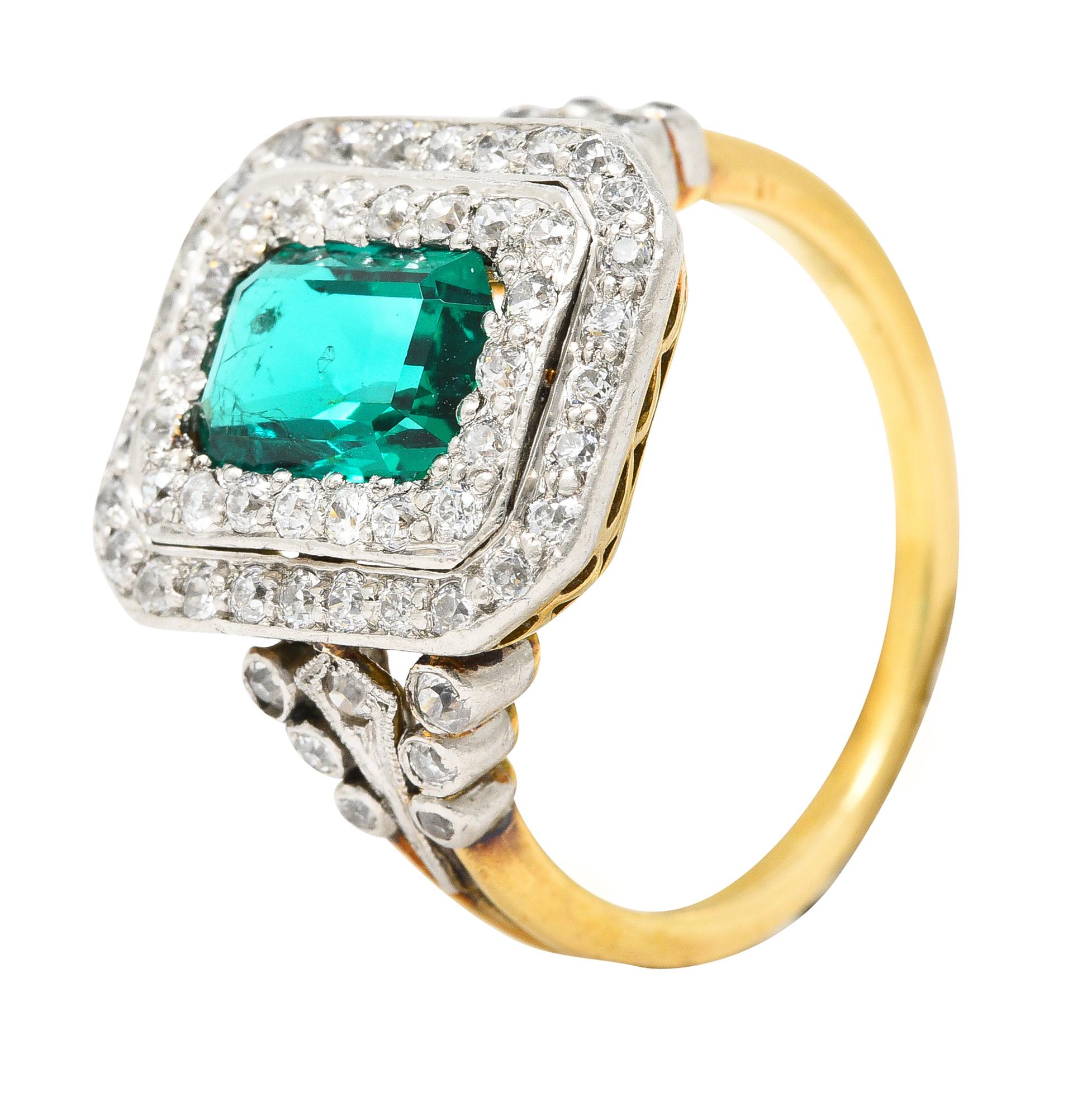 AGL Tiffany & Co. Edwardian 2.12 Carats Colombian Emerald Diamond Ring 1