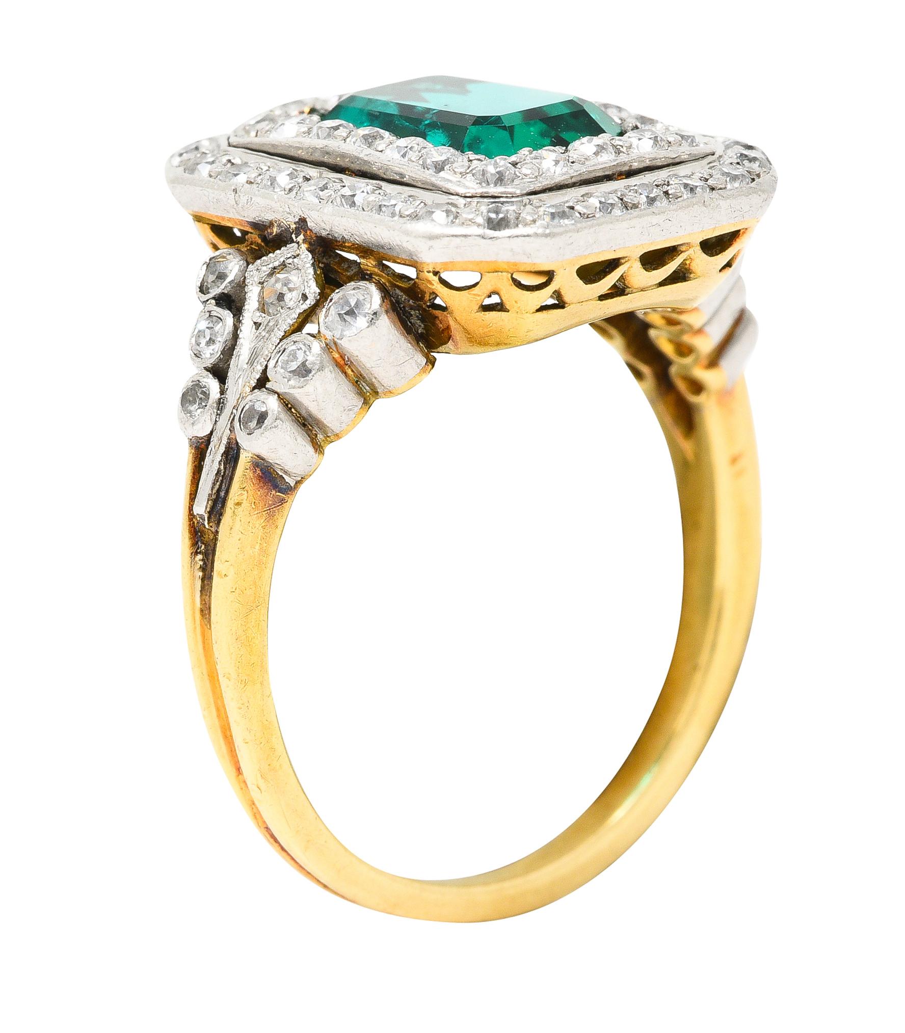 AGL Tiffany & Co. Edwardian 2.12 Carats Colombian Emerald Diamond Ring 2
