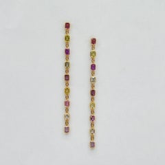 AGL Unheated Multi-Color Sapphire Dangle Earrings in 14K Yellow Gold