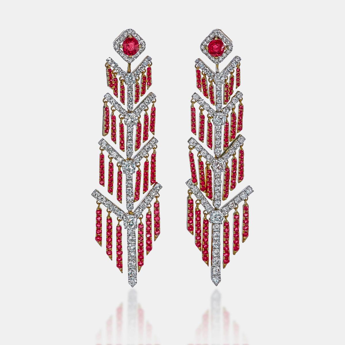 Modern AGLThai Certified 4.13 Ct Burmese No Heat Pigeon Blood Ruby and Diamond Earrings For Sale