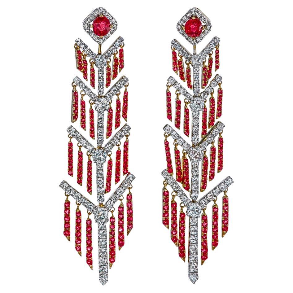 AGLThai Certified 4.13 Ct Burmese No Heat Pigeon Blood Ruby and Diamond Earrings