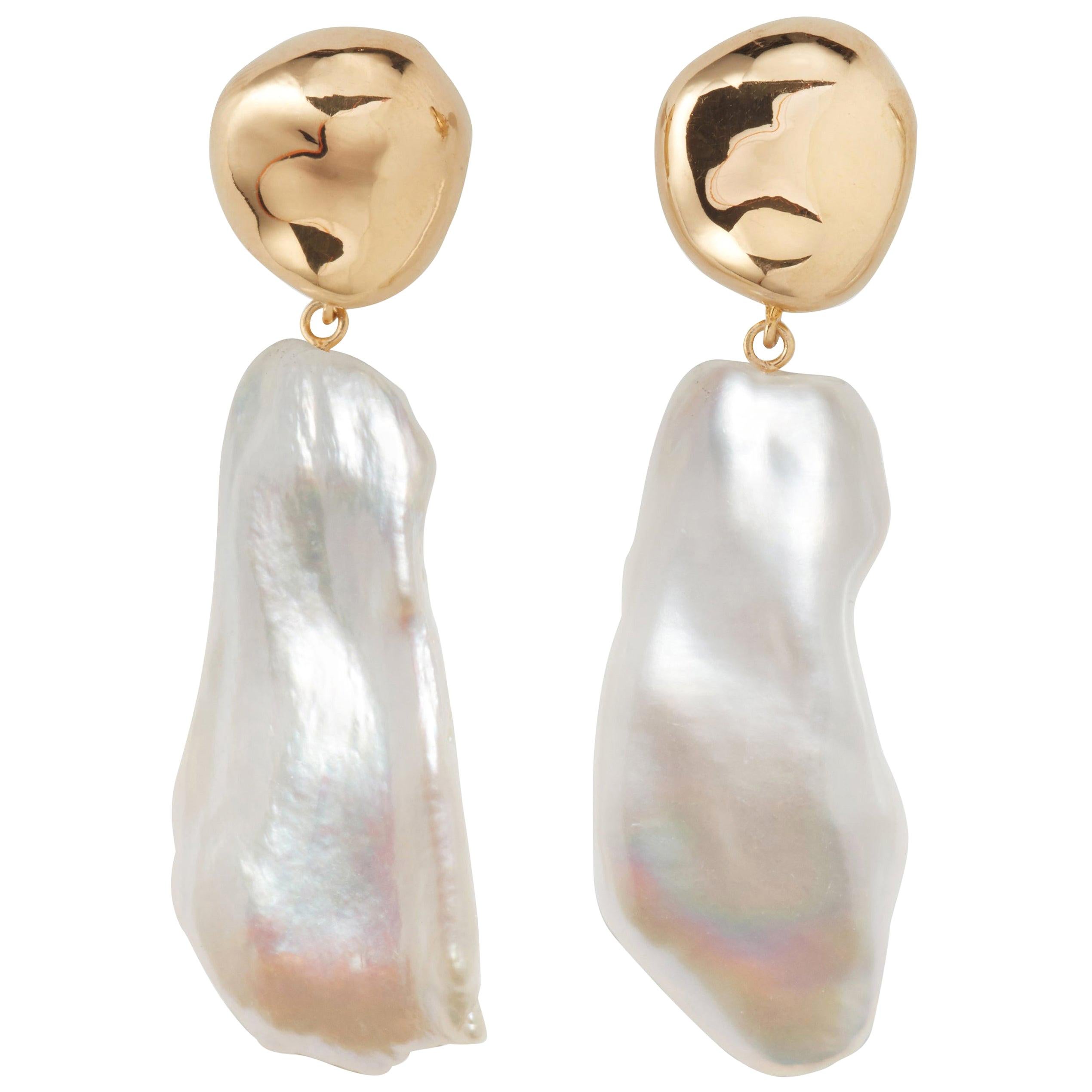 AGMES Baroque Freshwater Pearl Gold Vermeil Organic Drop Earrings