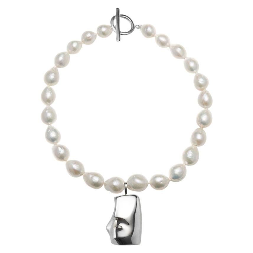 Agmes Baroque Pearl Necklace with Removable Sterling Silver Sculptural Pendant