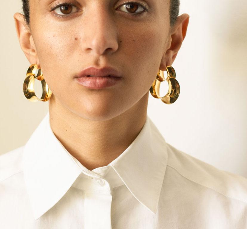 Contemporary AGMES 18kt Gold Vermeil Double Hoop Layered Curve Earrings