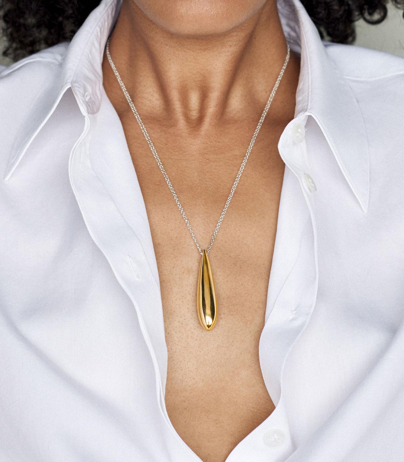 Contemporary AGMES 18kt Gold Vermeil Drop Pendant Necklace Double Sterling Silver Chain