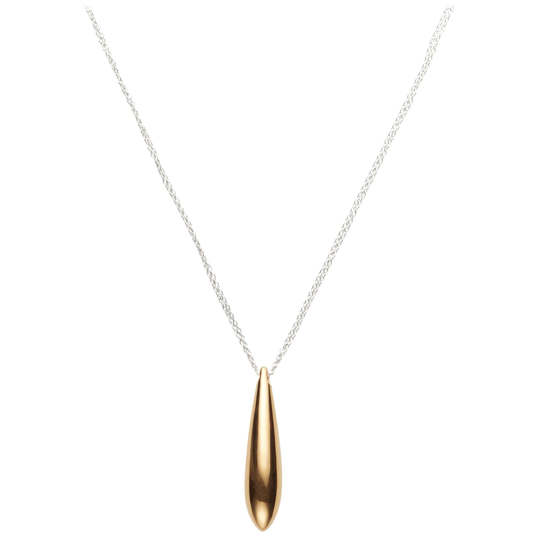AGMES 18kt Gold Vermeil Drop Pendant Necklace Double Sterling Silver Chain