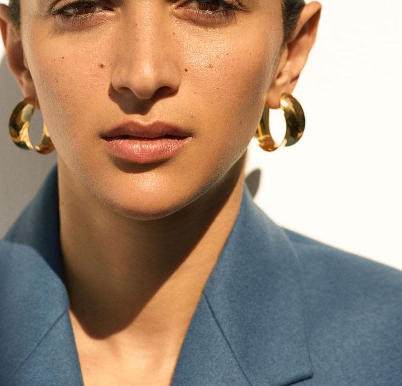 Contemporary AGMES Gold Vermeil Unique Curve Hoop Earrings