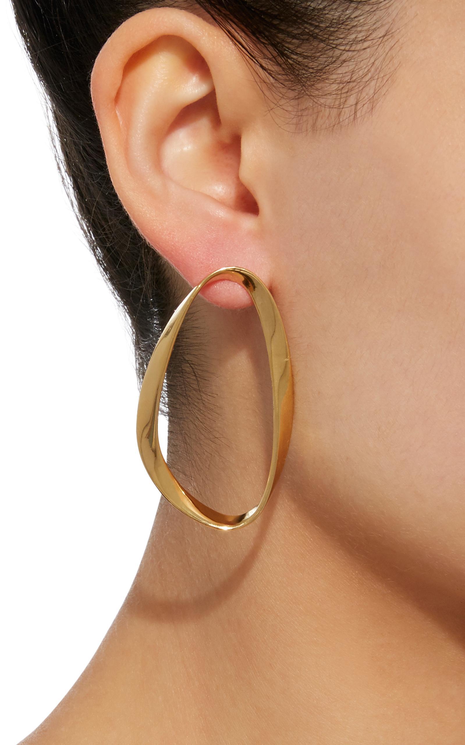 Contemporary AGMES Gold Vermeil Unique Curved Lightweight Drop Hoop Earrings