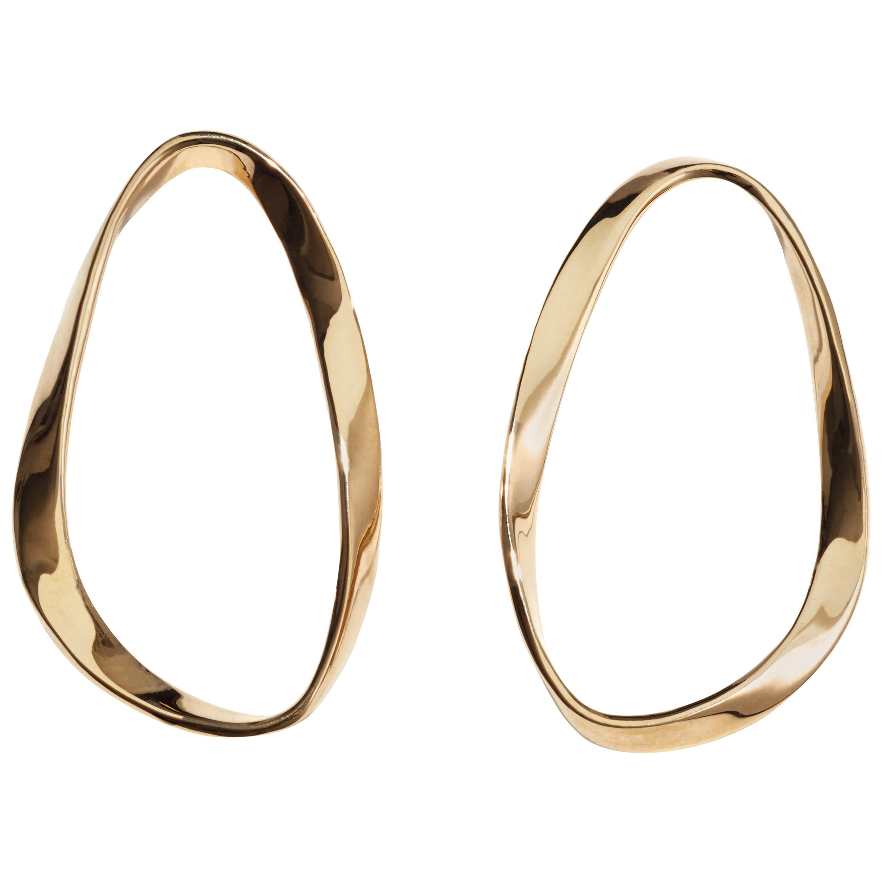AGMES Gold Vermeil Unique Curved Lightweight Drop Hoop Earrings